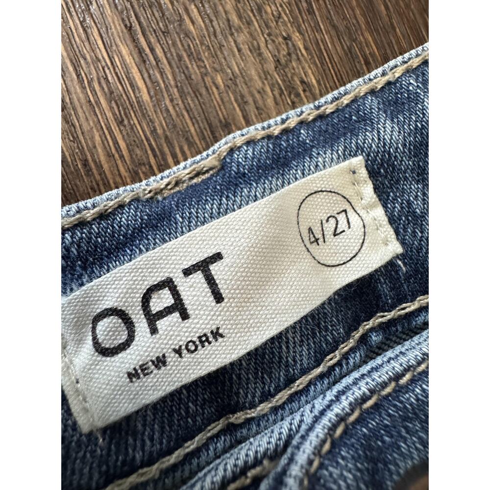 OAT Jeans Womens 4/27 Blue Mid Rise Wide Leg Crop Frayed Raw Hem Denim - Picture 3 of 9